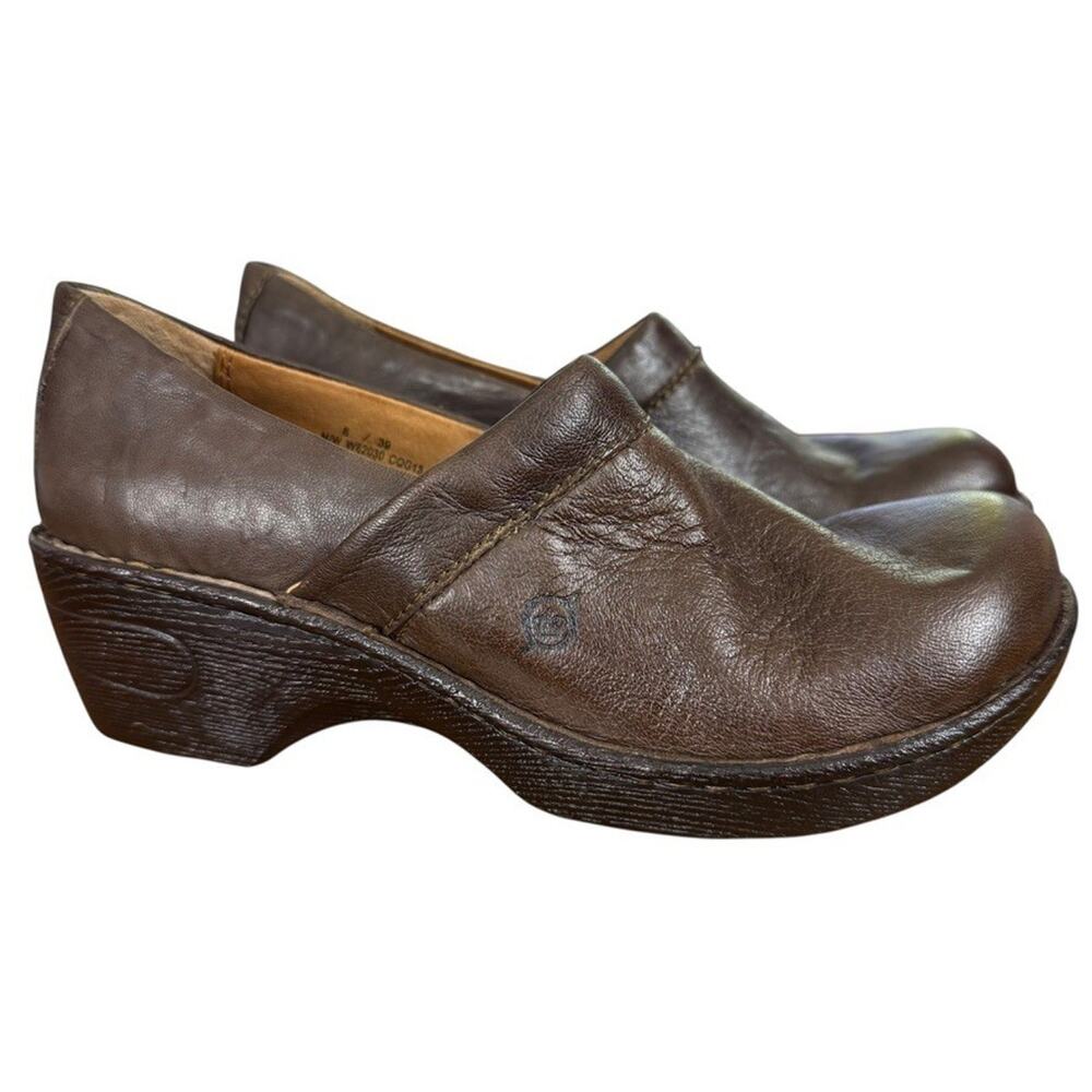 Born Toby Duo Clog Brown Leather Comfort Shoes Womens Slip On sz 8 / 39